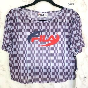 NWT FILA Filipa Two Layer Navy Mesh Crop T-Shirt